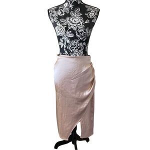 Rachel Zoe Satin Midi Skirt Side Slit Asymmetrical Formal Career Office Wedding